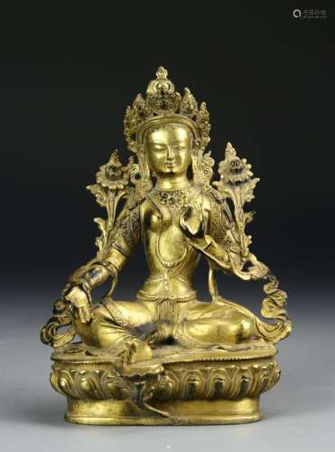 Chinese Gilt-Bronze Buddha Figure of Green Tara