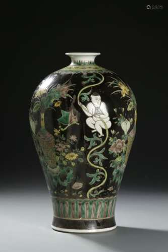 Chinese Famille Noir Meiping Vase