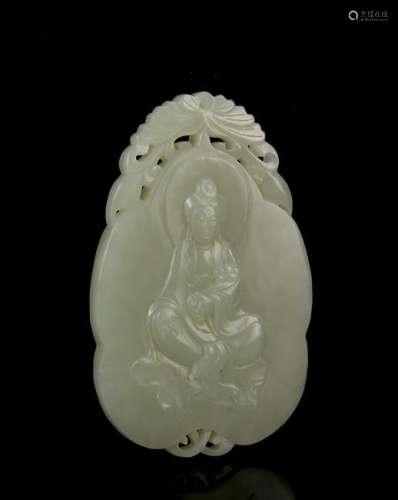 Chinese White Jade Pendant of Guanyin