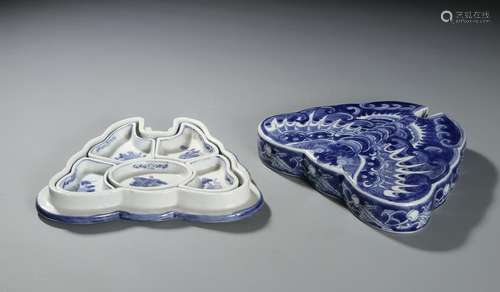 Chinese Blue and White Box and Dishes