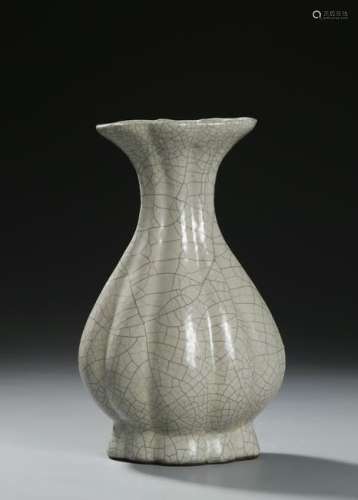 Chinese Guan-Type Pear-Form Fluted Vase