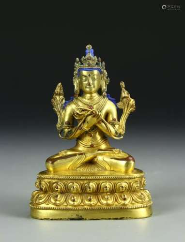 Chinese Gilt-Bronze Figure of Manjushri