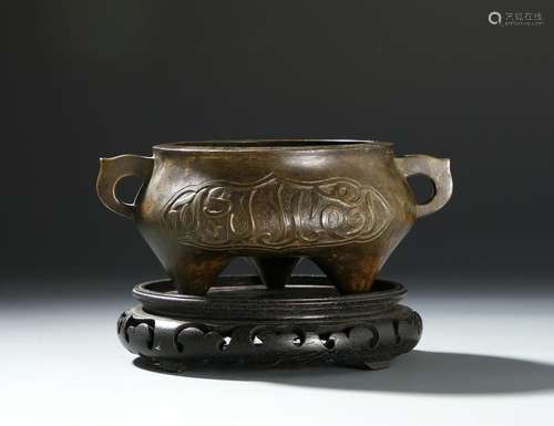 Chinese Inscribed Bronze Tripod Censer