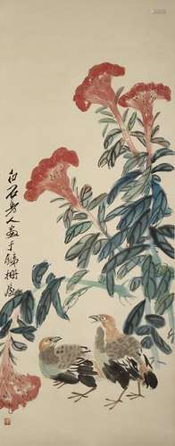 Chinese Scroll Painting of Flowers and Birds