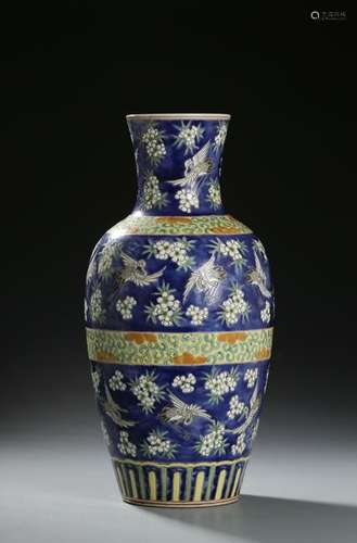 Chinese Blue Ground Famille Rose Vase