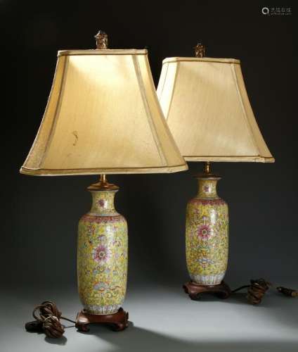 Pair of Famille Rose Vases, Mounted as Lamps