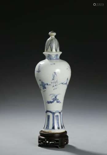 Chinese Blue and White Baluster Vase and Cover