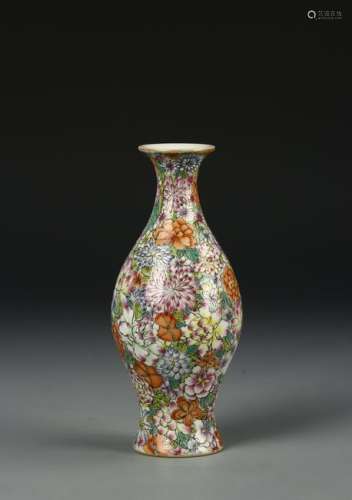 Chinese Famille Rose 'Mille-Fleurs' Baluster Vase