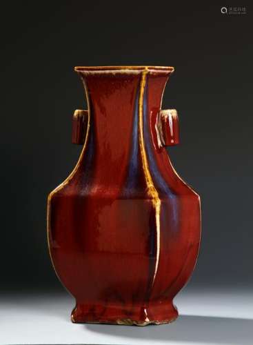 Chinese Flambe-Glazed Hexagonal Vases