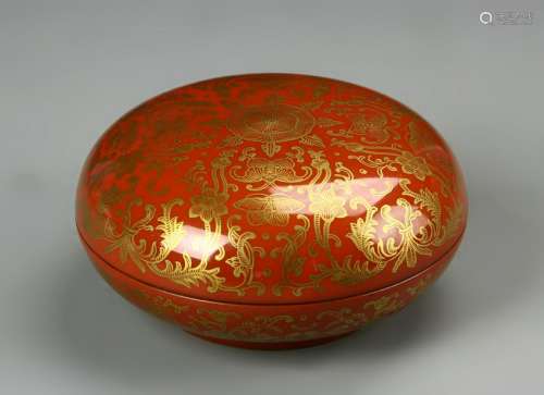 Chinese Iron-Red Ground Gilt-Decorated Box
