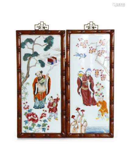 Pair of Chinese Famille Rose Plaques