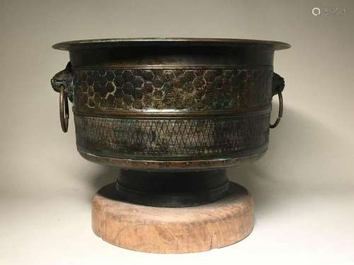 Japanese Bronze Braiser on Wood Stand