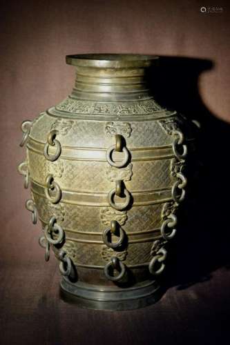 Large Chinese Ming Bronze Vase with Multi Rings