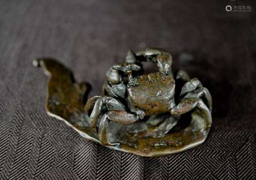 Japanese Bronze Crab with Concha Paper Weight