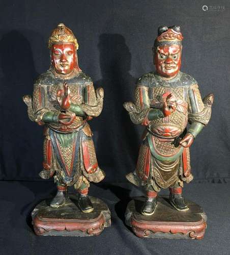 Pair Chinese Wood and Lacquer Generals