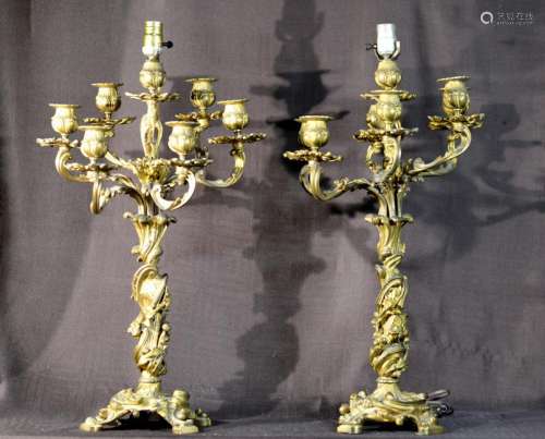 Pair French Gilt Bronze Candlebras