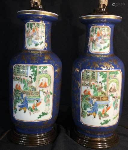 Pair Chinese Famille verte Porcelain Vases lamps