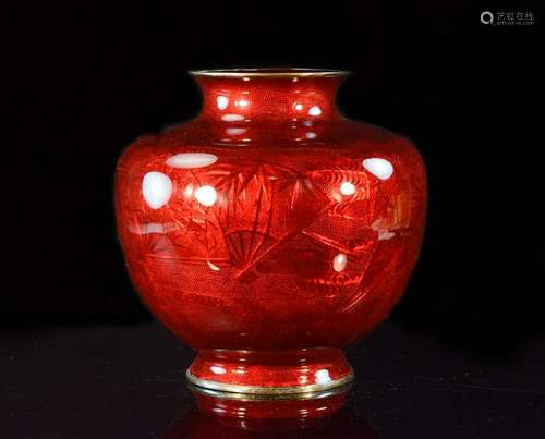 Large Japanese Pigeon Blood Cloisonn_ Vase