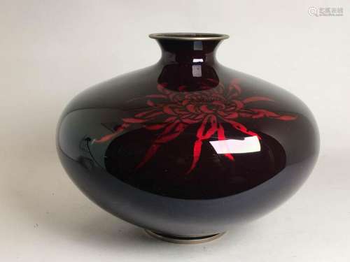 Japanese Pigeon Blood Cloisonne Vase with Original Box