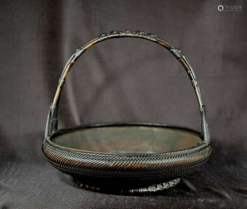 Stunning Japanese Bamboo Basket with Liner - Signed