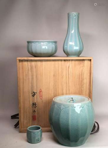 Japanese Celadon Porcelain Tea Ceremonial Set