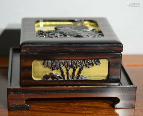 Japanese Lacquer and Wood Box on Tray Set