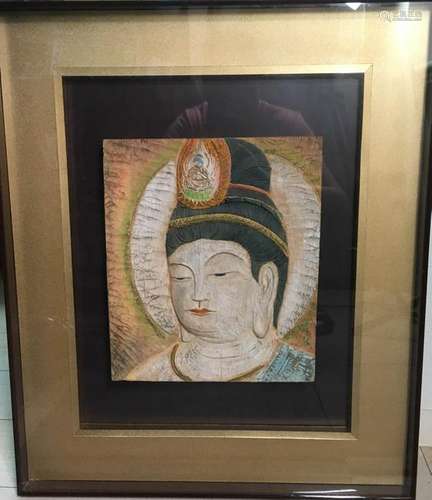 Japanese Framed Carved Wood Kuanyin