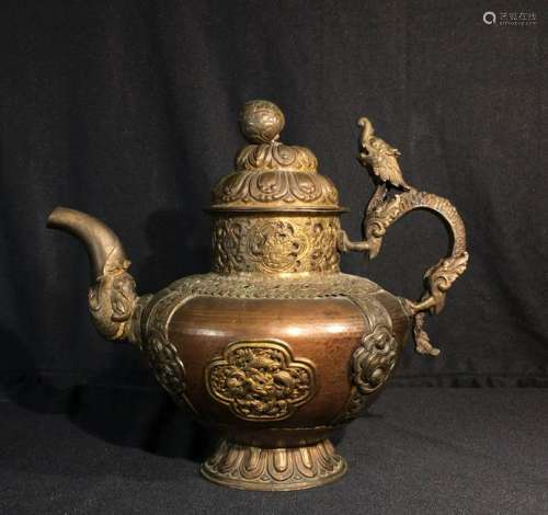 Antique Tibetan Copper Teapot - Dragon