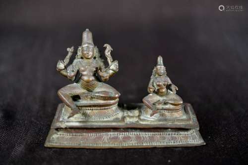 Indian Bronze Seated Figurine Group on Base