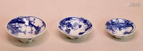 Three Japanese Blue White Porcelain Bowls