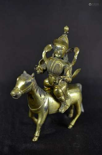 Chinese Gilt Bronze Warrior on Horse