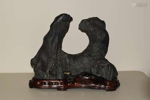 Chinese Scholar Rock on Hardwood Base