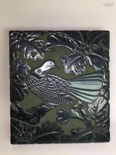 Japanese Cinnebar Lacquer Box with Pigeon Scene