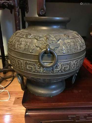 Chinese Bronze Vase with Loose Rings