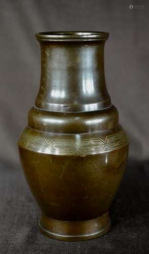 Japanese Bronze Vase with Silver Inlay