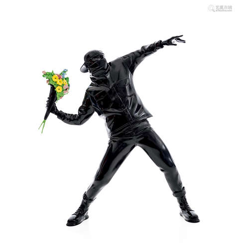 BANKSY（Brandalism）班克斯 2019年作 FLOWER BOMBER 掷花人（黑） 彩绘 宝丽石 金属