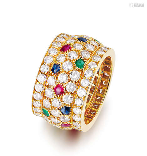 红宝石、蓝宝石 及 祖母绿 配钻石 戒指，卡地亚（Cartier）