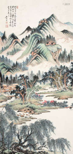 吴琴木（1894～1953） 柳岸泛舟图 立轴 设色纸本