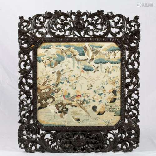 CHINESE EMBROIDERED PANEL, FRAMED