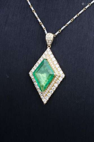 AN EMERALD AND DIAMOND PENDANT, AIG CERTIFIED