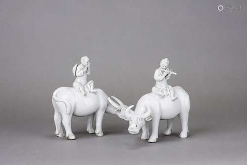 BLANC DE CHINE 'BOY ON WATER BUFFALO', PAIR