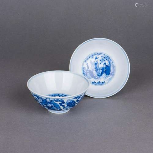 BLUE AND WHITE 'IMMORTALS' BOWLS PAIR, DAOGUANG PERIOD