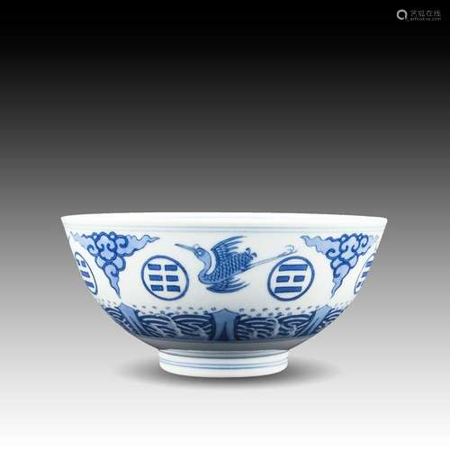 A CHINESE BLUE & WHITE CRANE BOWL, DAOGUANG PERIOD