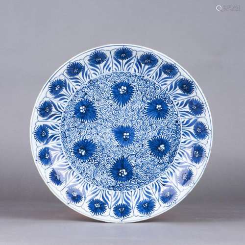 A BLUE AND WHITE PORCELAIN DISH, QING DYNASTY
