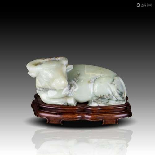 A WHITE JADE CARVING OF WATER BUFFALO, REPUBLIC PERIOD