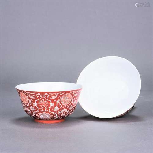 A CHINESE CORAL-RED REVERSE BOWL, DAOGUANG PERIOD