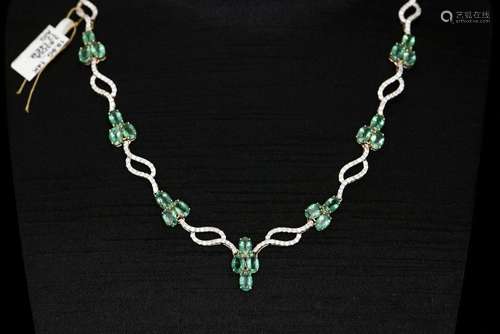 A STRAND OF EMERALD & DIAMOND NECKLACE, AIG CERTIFICATE