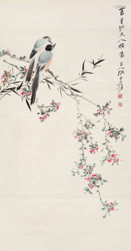 张大千（1899～1983） 桃梢双侣 立轴 设色纸本