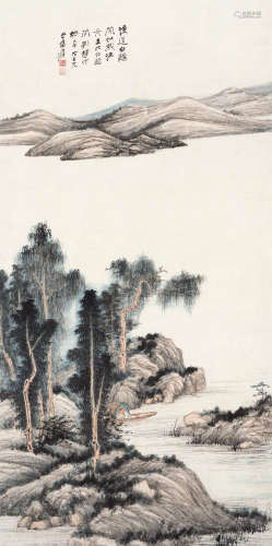 张大千（1899～1983） 1948年作 秋江渔隐图 镜框 设色纸本