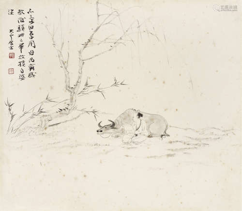 张大千（1899～1983） 放犊自婆娑 镜框 水墨纸本